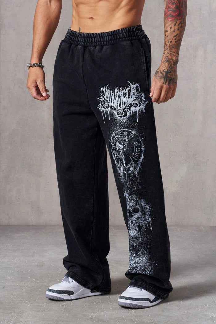 Men's Skull Butterfly Print Mesh Shorts washed