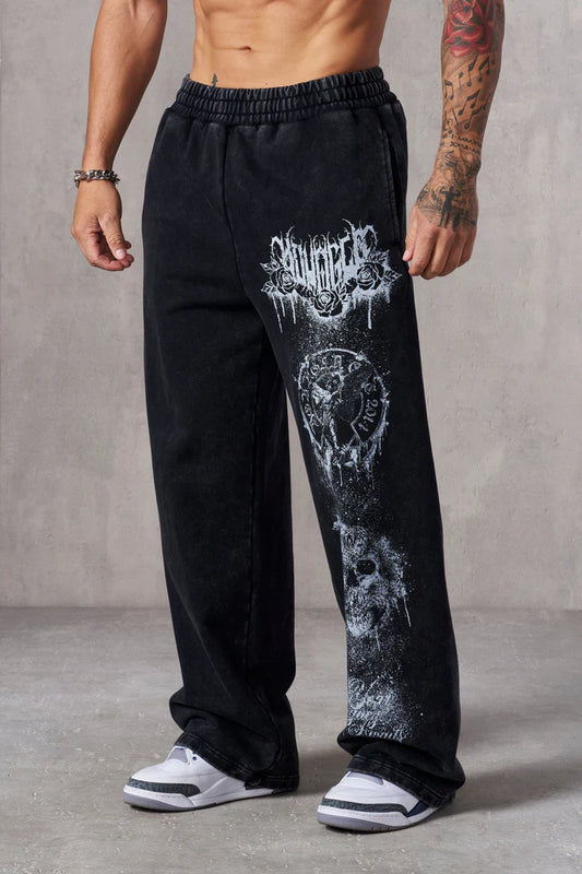 Men's Skull Butterfly Print Mesh Shorts washed
