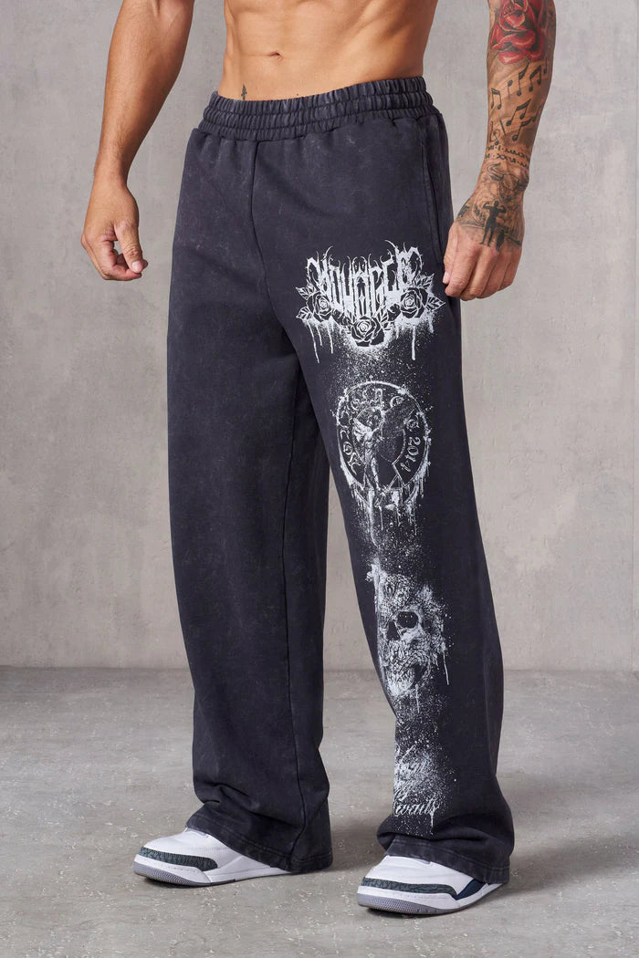 Men's Skull Butterfly Print Mesh Shorts washed