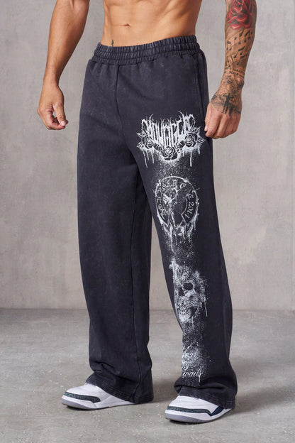 Men's Skull Butterfly Print Mesh Shorts washed