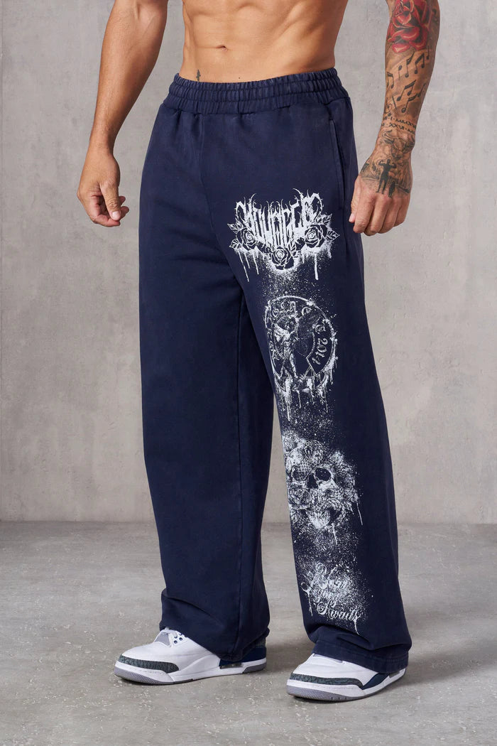 Men's Skull Butterfly Print Mesh Shorts washed