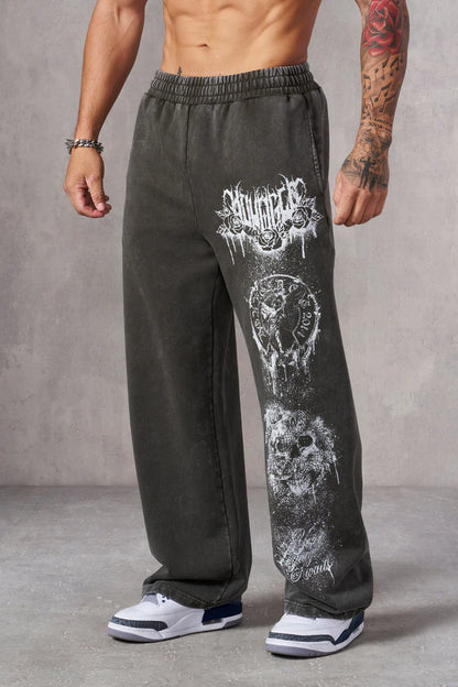 Men's Skull Butterfly Print Mesh Shorts washed