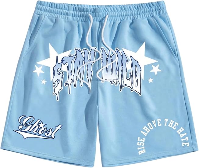 Men's Graphics Shorts Drawstring Waist Print Workout Track Streetwear Shorts with Pocket