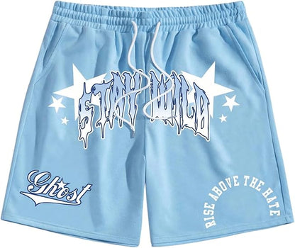 Men's Graphics Shorts Drawstring Waist Print Workout Track Streetwear Shorts with Pocket