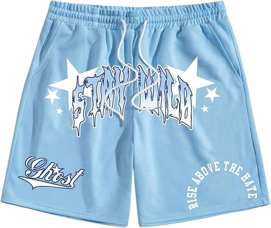 Men's Graphics Shorts Drawstring Waist Print Workout Track Streetwear Shorts with Pocket