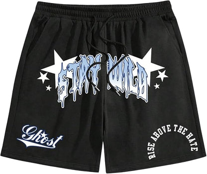Men's Graphics Shorts Drawstring Waist Print Workout Track Streetwear Shorts with Pocket