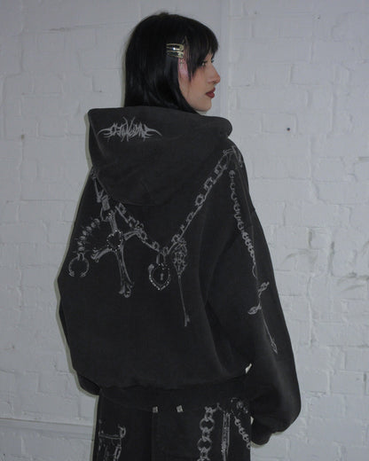 destroy studded zip hoodie black vintage wash
