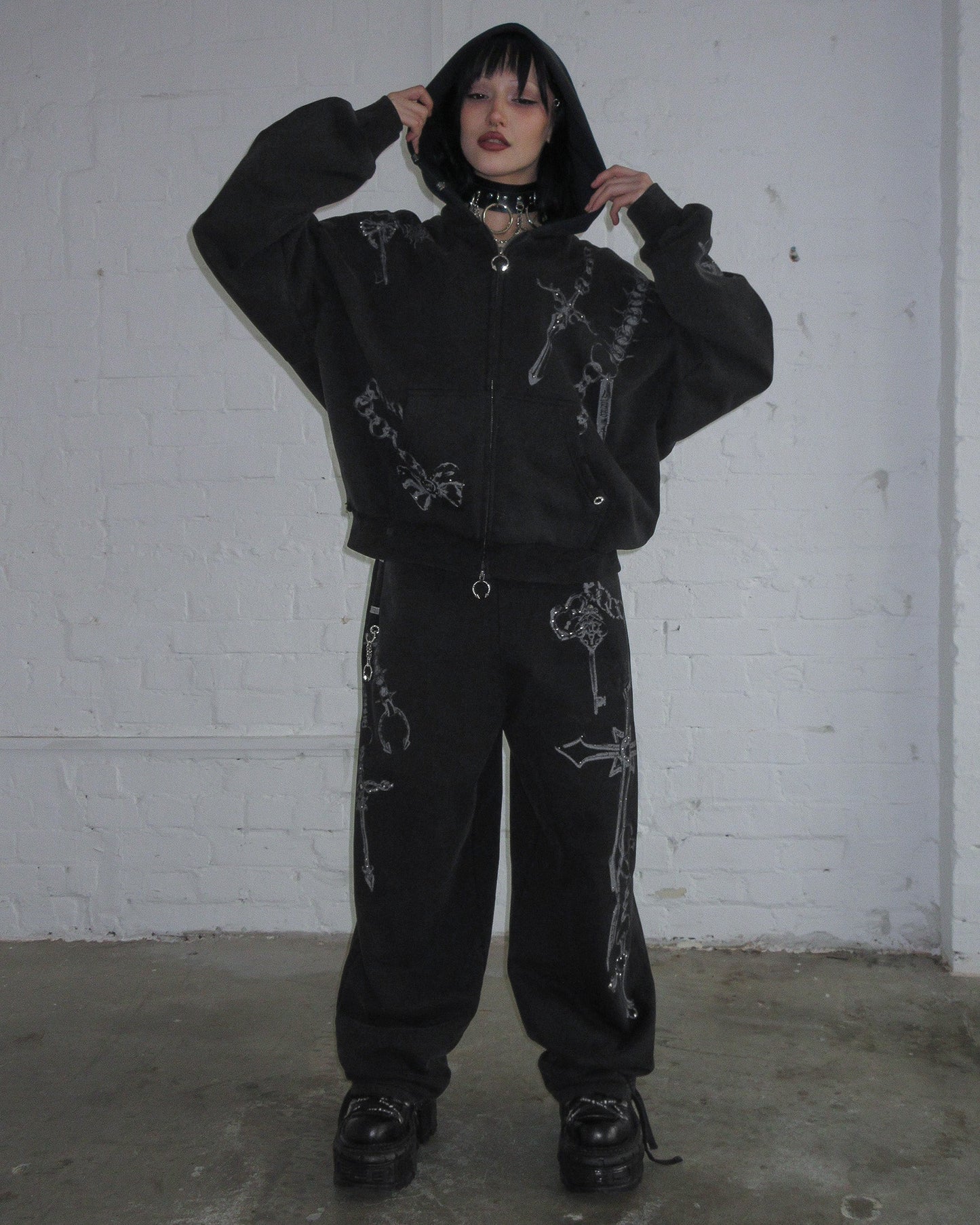 destroy studded zip hoodie black vintage wash