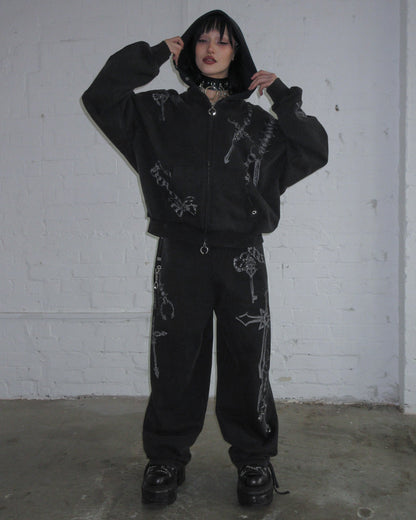 destroy studded zip hoodie black vintage wash