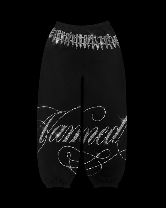 enemy rhinestone sweatpants black