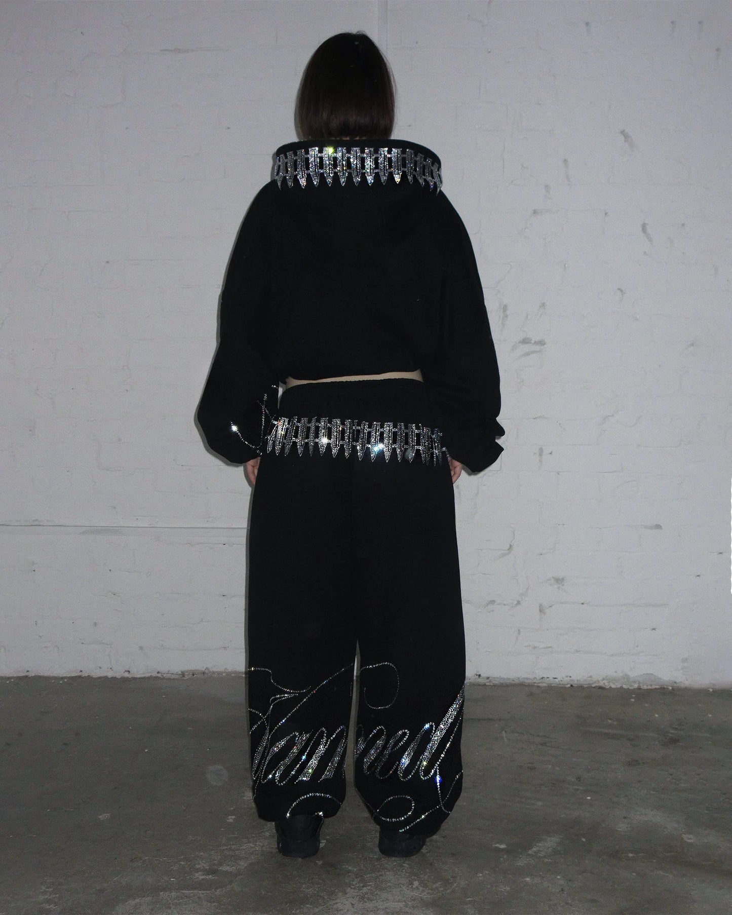 enemy rhinestone sweatpants black