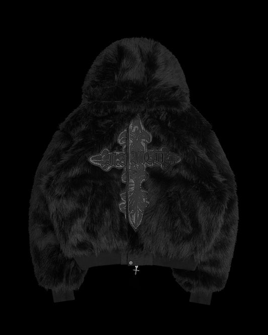 feral faux fur reversable bomber jacket black