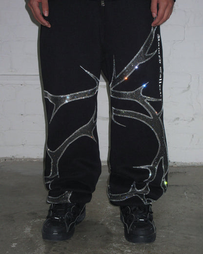 thorn rhinestone sweatpants black
